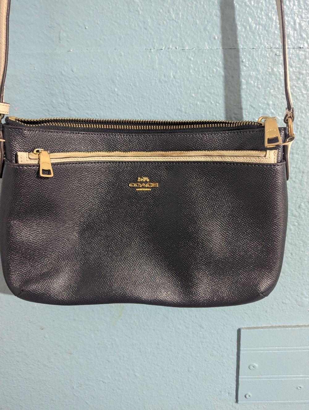 Coach Black Leather Crossbody with Cream Accents